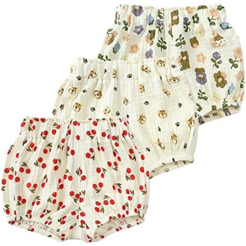 MYGBCPJS Baby Girls Boys 3 Pack Cotton Linen Blend Cute Bloomer Shorts Loose Harem Shorts