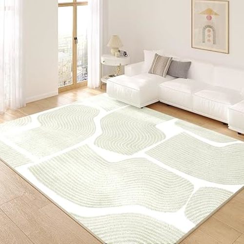 Ultra Soft Area Rug 8x10, Non Slip, Stain Resistant Living Room Rug, Washable Area Rugs for Living Room, Rugs for Bedroom, Modern Abstract Style (Beige, 8x10)
