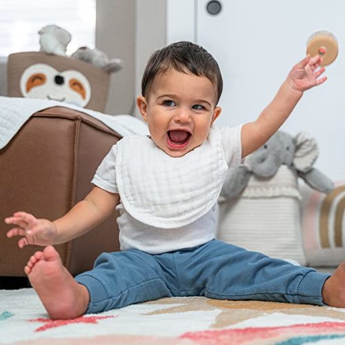 Comfy Cubs Muslin Baby Bibs, Drool Bibs 8 Pack, 100% Cotton Adjustable with Easy Snaps, Teething & Drooling, Soft & Absorbent - White
