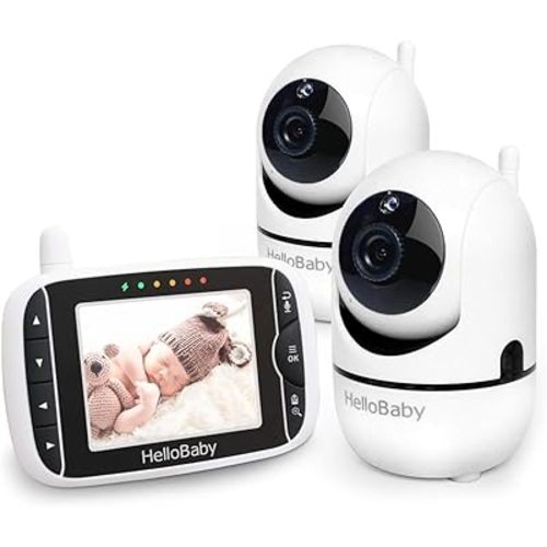 HelloBaby Baby Monitor with Remote Pan-Tilt-Zoom Camera and 3.2'' LCD Screen, Infrared Night Vision, Temperature Display, Lullaby, Two Way Audio, with Wall Mount Kit