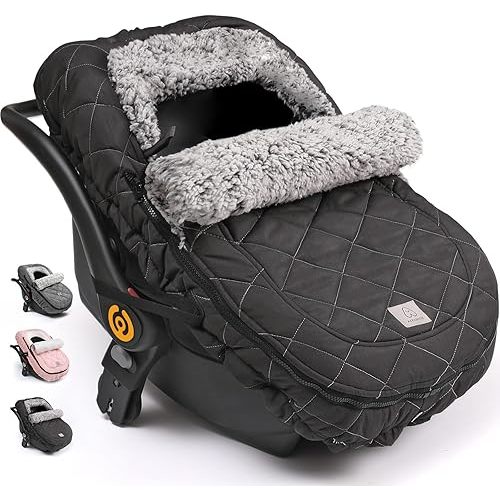 ACRABROS Car Seat Cover Baby: Winter Infant Carseat Canopy for Boy Girl Newborn, Zipper Peeping Window, Warm Cozy Cold Weather Waterproof Fitted, Black