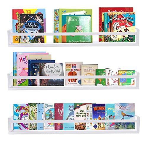 AZSKY Classic Nursery Book Shelves White Wall Book Shelves Kids Bookshelf for Bedroom Bathroom Décor Wall Ledge Shelves 36 in Hanging Shelves a Set of 3