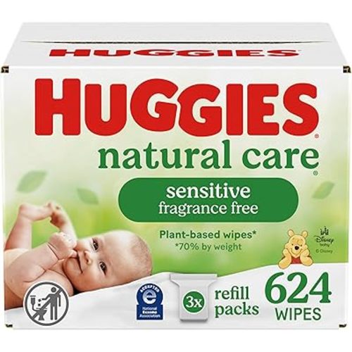 Huggies Natural Care Sensitive Baby Wipes, Hypoallergenic, 99% Purified Water, 3 Refill Packs (624 Wipes Total)