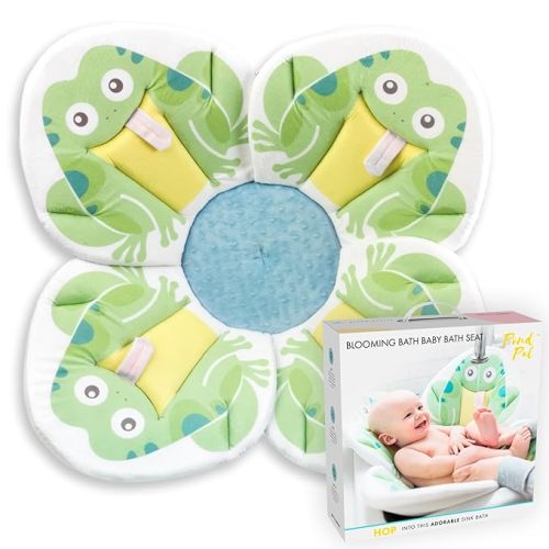 Blooming Bath Lotus Baby Bath Seat - Original Bath Flower for Infants and Babies 0 - 6 Months - Washer and Dryer Safe 33" Baby Sink Bath Cushion with 8" Anti-Skid Base - Frog