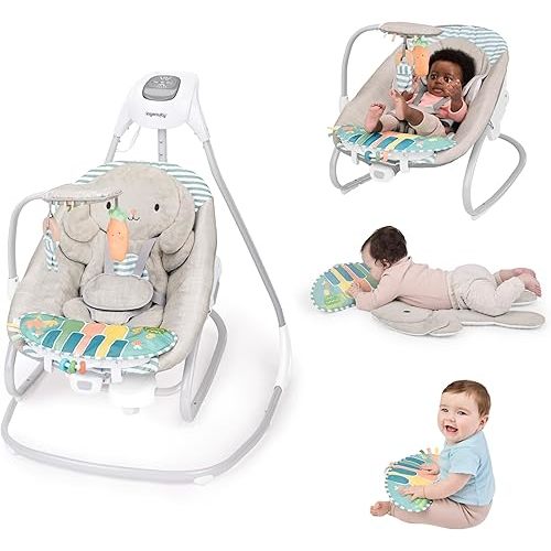 Ingenuity SimpleComfort Piano Playtime 4-in-1 Baby Swing & Rocker, Soothes & Grows with Baby, Rotating Seat Swings in 3 Directions, 6 Speeds & 12 Melodies, Removeable Rocker Seat, 0 Months to 2 Years