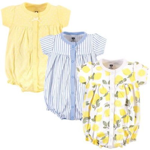 Hudson Baby Infant Girl Cotton Rompers 3pk, Lemon