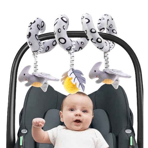 Jambo mom High Contrast Baby Car Seat & Stroller Toys - Black & White Spiral Activity Toy for Infants 0-12 Months, Dinosaur Design, Safe & Stimulating for Visual Development