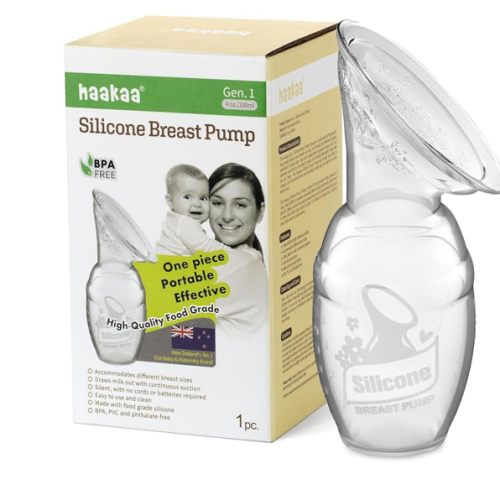 haakaa Manual Breast Pump for Breastfeeding, Silicone, Clear 4oz/100ml
