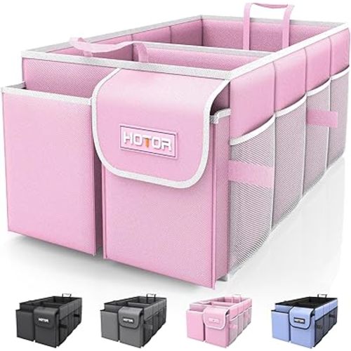 HOTOR Foldable Trunk Organizer for SUVs & Sedans, Pink, 2 Compartments, 21.3"12.6"10.6