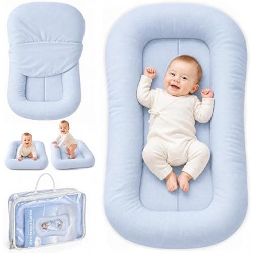 Infant Support Cushion - Breathable Cotton Baby Support Cushion for Babies 0-24 Months, Portable Tummy Time Mat for Home & Travel, Machine Washable, Perfect Baby Registry Gift, LightBlue