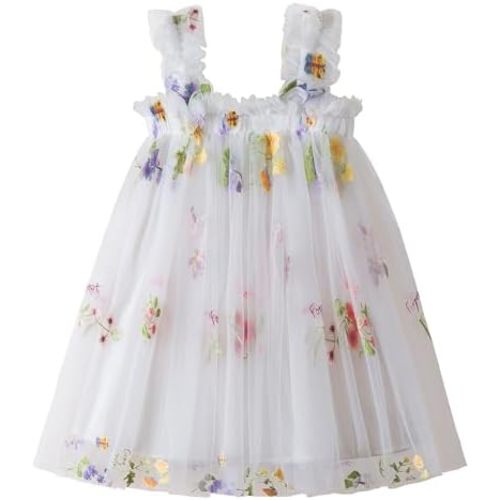 Nileafes Toddler Summer Dress Baby Girl Strap Floral A Line Dress Sleeveless Beach Butterfly Sundress for Toddler Girl
