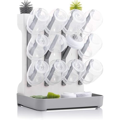Baby Bottle Drying Rack Baby Bottle Organizer Drying Rack Space Saving Foldable Dish Can Dry Up to 12 Bottles Large Vertical for Infant Accessories & Pump Parts (Gray)
