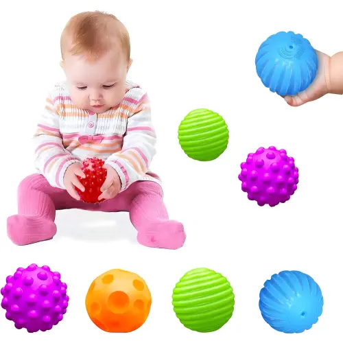 Montessori Toys for Babies 3 Months+, Baby Balls 3 to 12 Month for Babies & Toddlers 3M+, Textured Multi Ball Set Colorful & Soft Squeezy Sensory Toys. Stress Relief Balls for Infant (4 Pack)