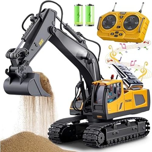 Remote Control Excavator Toys, 11 Channel 1:20 RC Construction Vehicles, 680° Rotation Hydraulic Car Toys for 4 5 6 7 8 9 10 Year Old Boys Kids, RC Truck Digger Toys Christmas Birthday Gifts