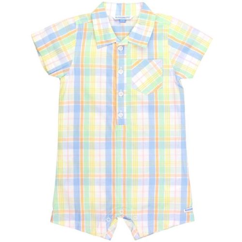 RuggedButts Infant Short Sleeve Woven Button-Up Romper - Clubhouse Rainbow Plaid, Size: 3-6m