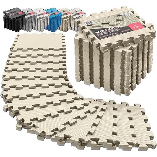 Gym Flooring Set - Interlocking EVA Soft Foam Floor Mat, 18 Pieces Puzzle Rubber Tiles Protective Ground Surface Protection, Play Workout Exercise Mats Underlay Matting Sports Pool Home Fitness Garage