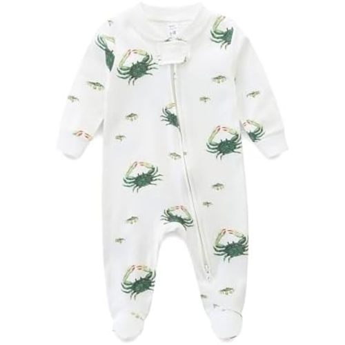 Baby Boy Baby Girl Pajamas 100% Cotton Romper One-Piece Outfits,Double Zipper Long Sleeve Footed Onesie