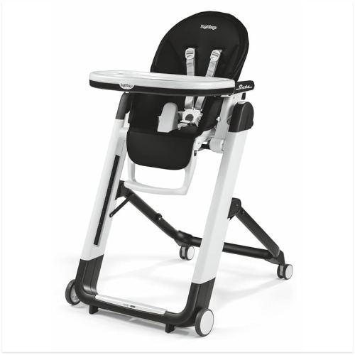 Peg Perego Siesta, Grow With Baby Folding High Chair & Recliner, Height Adjustable, Quick Clean & Easy Push Wheels For Babies & Toddlers, Made in Italy, Licorice (Black)