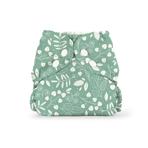 Esembly Cloth Diaper Cover - Reusable Swim Diaper, Waterproof, Breathable - Adjustable Outer Layer Over Absorbent Inner for Blowout Protection - Botany, Size 2 (18-35lbs)