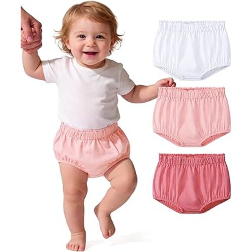 3 Pack Baby Bloomers for Girls Diaper Covers Shorts Elastic Soft Clothes Size 6-24 Months