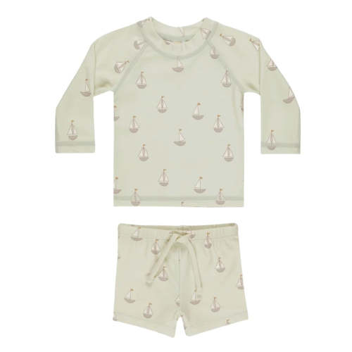 Quincy Mae Baby Boys Sailboats Finn Rashguard and Swim Shorts Set
