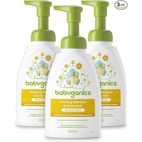 Babyganics Baby Shampoo + Body Wash Pump Bottle, Chamomile Verbena, 16oz, 3 Pack