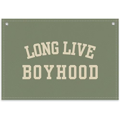 Long Live Boyhood Boys Room Decor - Linen Nursery Banner for Toddler Room Decoration, Farmhouse Kids Wall Hanging, Canvas Banner Flag for Baby Shower, Birthday Gift - A04