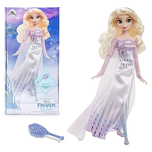 Disney Store Official Princess Classic Doll (Elsa from Frozen 2), 11 Inches, Includes Brush with Molded Details, Fully Posable Toy in Classic Outfit - Disney Princess Toys