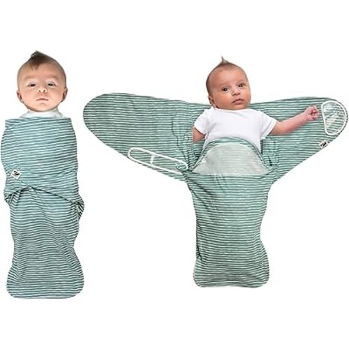 Norani Baby Snugababe Swaddle Pod: Secure arm Inserts, Easy-Zip for Diaper Changes, Parents Award Winner for Best Sleep, Green Stripes