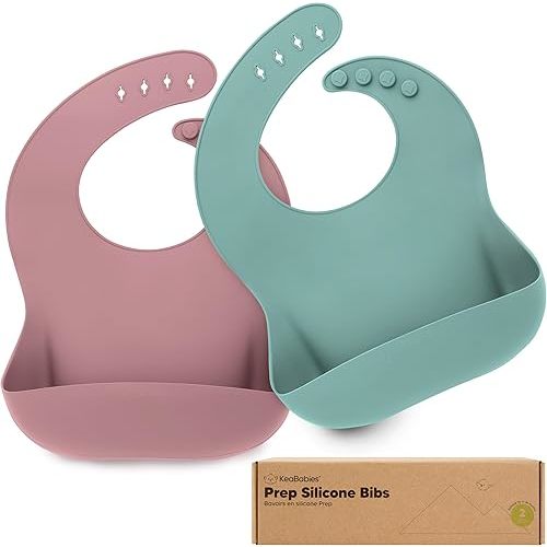 KeaBabies 2-Pack Silicone Bibs for Babies & Toddlers - Waterproof Feeding Bibs, Food-Grade Pure Silicone (Quantum)