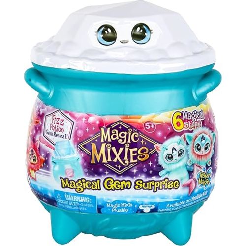 Magic Mixies Magical Gem Surprise Water Magic Cauldron - Reveal a Non-Electronic Mixie Plushie and Magic Ring with a pop up Reveal from The Fizzing Cauldron Medium