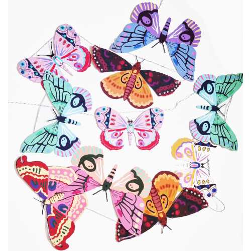 Handmade Bright Butterflies Garland - 12 butterflies sized 17cm - 12cm each -printed both sides, 4m butchers twine