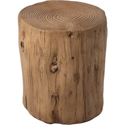 Faux Wood Stump Stool with Light Oak Colored, 15 x 14 x 16.5 in Round End Table, Light-Weight, Assembled Coffee Table, Plant Stand, Nightstand, Ideal for Indoor or Outdoor