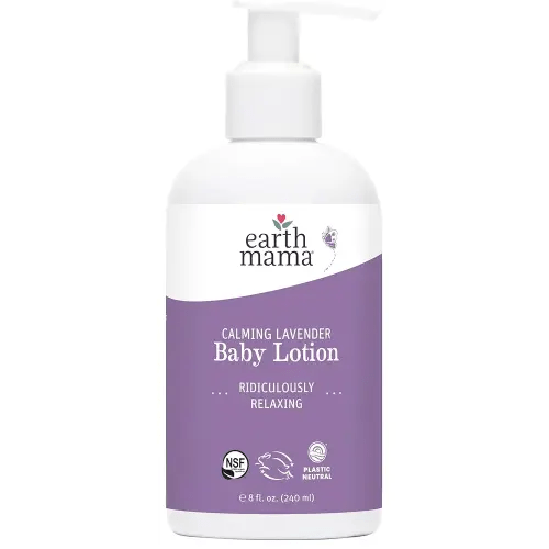 Earth Mama Calming Lavender Baby Lotion for Dry Skin, Calendula Cream for Newborn Skin Care, Organic Moisturizer for Children with Aloe Juice, Rooibos, & Shea Butter, Lavender Lotion, 8 Fl Oz