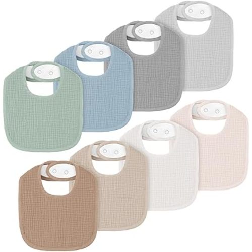 8 Pack Muslin Baby Bibs for Boys Girls, Soft Cotton Baby Bibs for Drooling and Teething, Absorbent & Adjustable for Infant Newborn