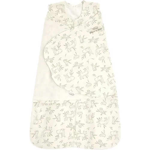 HALO 100% Cotton Sleepsack Swaddle, 3-Way Adjustable Wearable Blanket, TOG 1.5, Lullaby Forest, Newborn, 0-3 Months