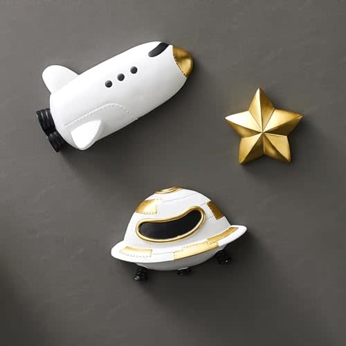 FJSPERM 3Pcs Outer Space Wall Decor Boys Room Decor, Cute Rocket Spaceship Galaxy Space Wall Decorations, Outer Space Theme Bedroom Wall Decor for Kids Room Wall Decor Nursery Decor Christmas Gift