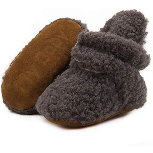 KIDSUN Infant Baby Boy Girl Cozy Fleece Bootie Newborn Stay On Slipper Winter Warm Gripper Non-Slip Crib Shoes