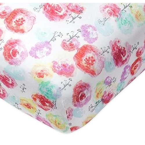 HonestBaby Fitted Crib Sheets Fits Standard Mattress Bassinet, Mini Prints 100% Organic Cotton Baby Boys, Girls, Unisex, Rose Blossom, One Size
