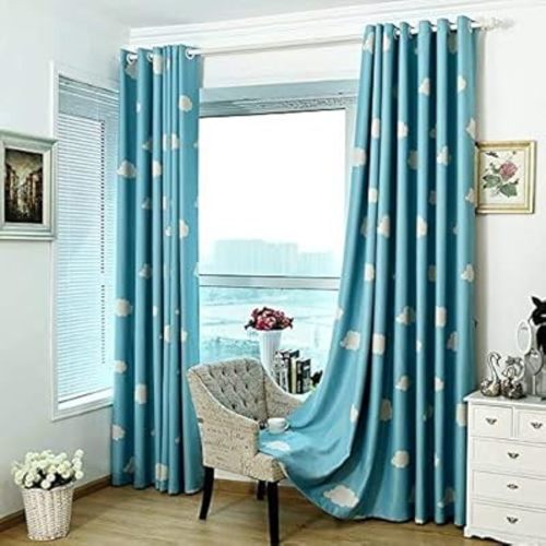 MYRU Absolutely Blackout Curtains for Kids Room,2 Layers Lined Curtains for Boys Girls Room,Set of 2 (Blue Cloud, 2 Panels 39 x 84 Inch)