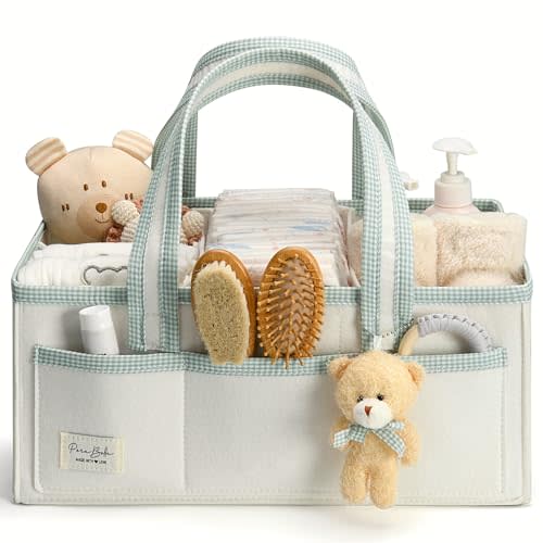 PeraBella XL Diaper Caddy Organizer With Handle, Baby Shower Gifts Basket Bag, Registry Search Must Haves Items, Newborn Girl Boy Nursery Storage Organizer, Baby Bag Essentials, Car Diaper Caddy Cart