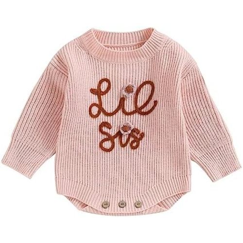 VISGOGO Big Little Sister Matching Sweater Baby Girls Knitted One-Piece Outfits Toddler Brother Sweatshirt Clothes