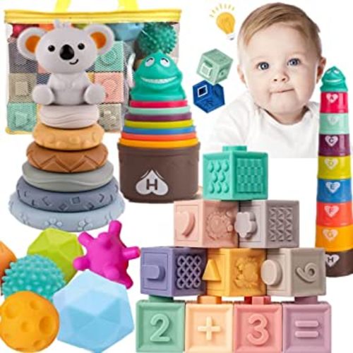 Montessori Toys for Babies& Baby Toys 6 to 12 Months/ 4 in 1 Soft Baby Toys Bundle/Infant Newborn Toddlers Sensory Toys/Teething Toys for Babies, Learning Toys Baby Gifts