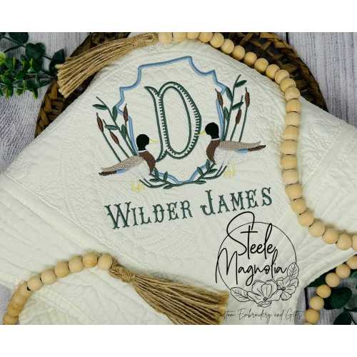 Pastel Mallard Duck Nursery Quilt Custom Baby Heirloom Quilt Embroidered Blanket Personalized Baby Blanket for Baby Shower Gift for New Mom