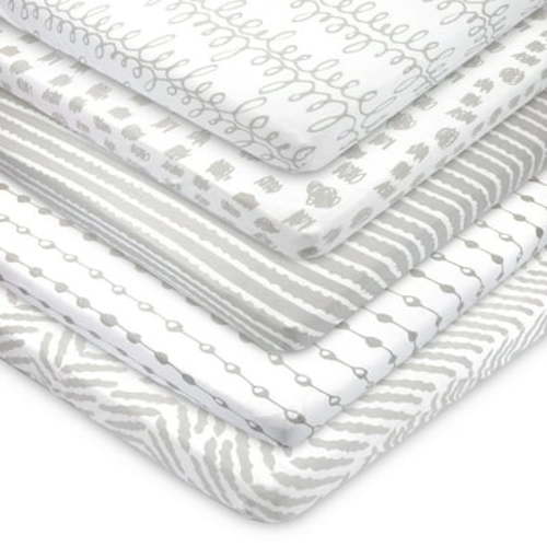 Pack and Play Fitted Sheet, Portable Pack N Plays Mini Crib Sheets, 5 Pack Play Sheets, 100% Organic GOTS certified Jersey Cotton Playard Sheets