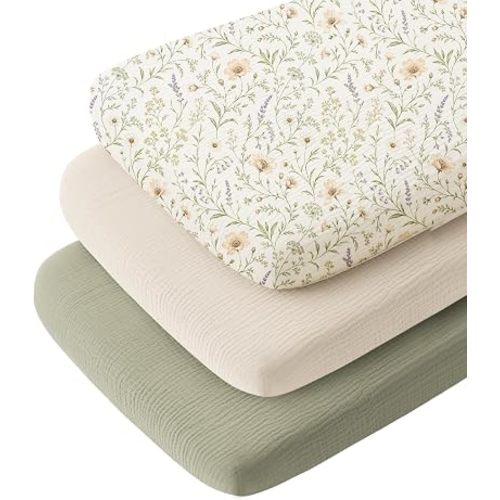 Konssy 3 Pack Muslin Bassinet Sheets for Baby Girls Boys, 35"x20"