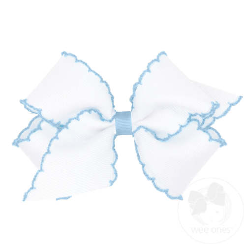 Medium Moonstitch Grosgrain Hair Bow with Contrasting Wrap White w/ Blue