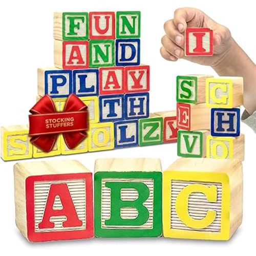 Skoolzy 30 PCS Baby Blocks - Small Wooden ABC Blocks for Toddlers 2-5 - Alphabet Learning & Building Toys