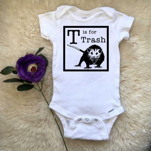 T is for Trash Baby Onesies®, Opossum Alphabet Animal Bodysuit, Unisex Infant Newborn Toddler Baby Shower Gift