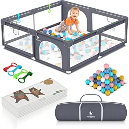 Baby Playpen with Full Play Mat for Babies and Toddlers - Cozy Play Yard with Gate, Fence, Game Balls & Carry Bag - Indoor or Outdoor Play Pen - 72 x 60 Inch Play Area - Large Cuddlepen by Babylicious